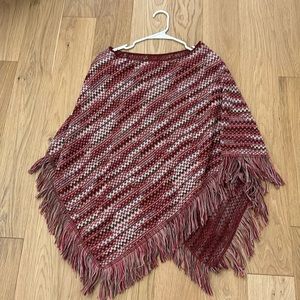 Missoni red, pink & beige zig zag knit poncho NWOT. One size fits all.